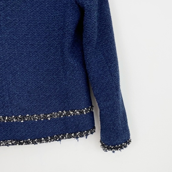 Zara Woman Blue Navy Frayed Tweed Knit Blazer Size Xsmall - Picture 14 of 16